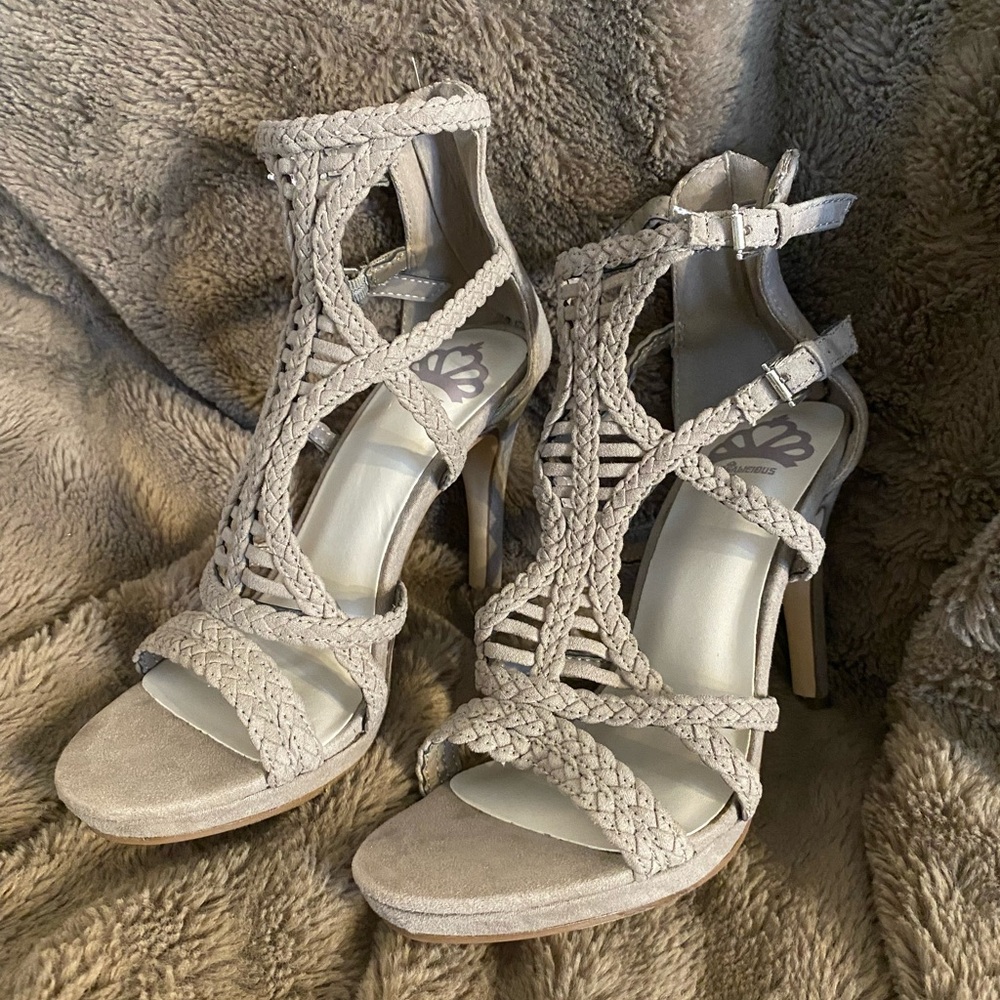 Fergalicious Grey Braided Cream Heels